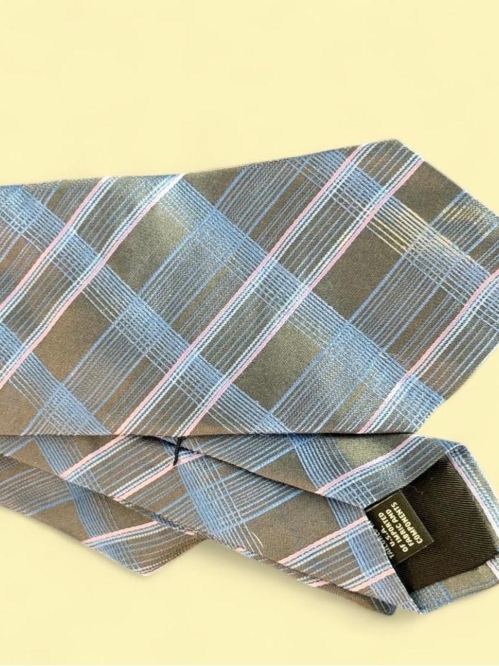 Murano Gray Silk Tie with Blue and Pink Plaid